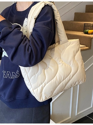 Bolso de Hombro Acolchado para Mujer Gran Capacidad Patrón de Ondas Bolso Tote Puffer Nylon Ligero Bolso de Mano Suave