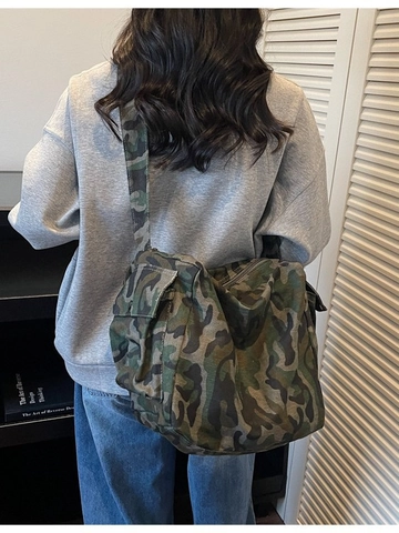 Borsa a Tracolla da Donna in Tela ad Alta Capacità con Stampa Leopardata Camouflage Borsa Hobo Tracolla Regolabile Borsa Casual