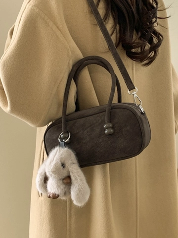 Vintage Minimalistische PU Wildleder-Look Boston Tasche Für Damen Retro Casual Umhängetasche Kleine Einfarbige Handtasche