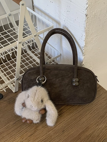 Vintage Minimalistische PU Wildleder-Look Boston Tasche Für Damen Retro Casual Umhängetasche Kleine Einfarbige Handtasche