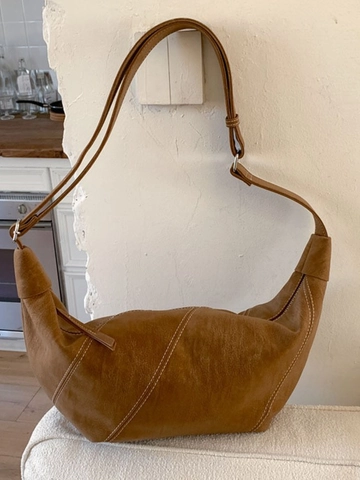 Retro PU Leder Halbmond Umhängetasche Für Damen Kontrastnähte Große Kapazität Hobo Schultertasche Pendeln Handtasche