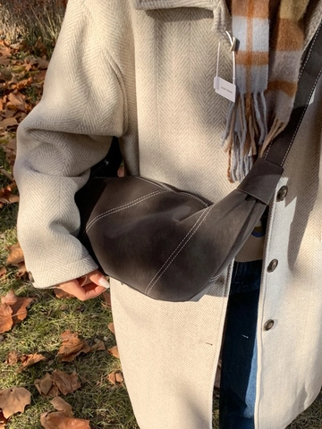 Retro PU Leder Halbmond Umhängetasche Für Damen Kontrastnähte Große Kapazität Hobo Schultertasche Pendeln Handtasche