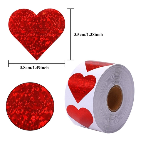 Rote Holografische Herz Aufkleber Glitzer Laser Selbstklebend Etiketten Für Valentinstag Geschenkverpackung Briefumschlag Deko