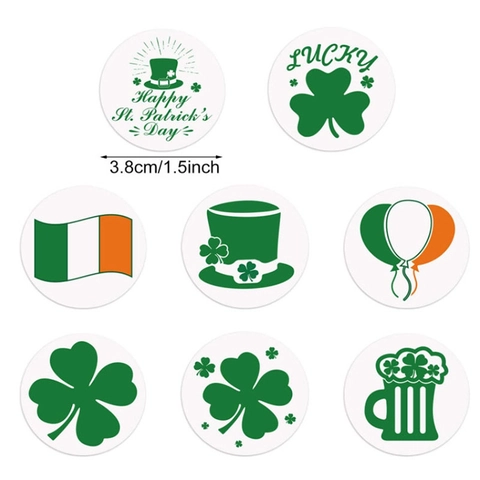 Adesivi a Trifoglio St. Patrick's Day Verde Irlandese Lucky Day Etichette Adesive Tonde Per Decorazione Party