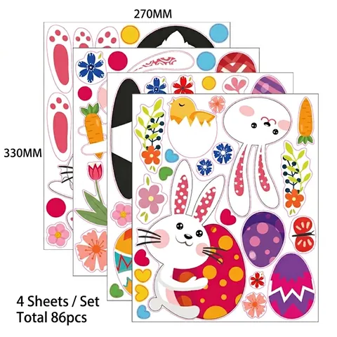 Adesivi Murali di Pasqua in PVC Impermeabile Coniglio dei Cartoni Animati Uova Colorate Pulcino Decalcomanie Decorazione Casa