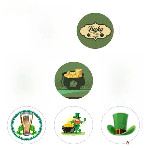 St Patrick Day Adesivi Decorativi Rotondi Trifoglio Fortuna Folletto Etichette per Festival Irlandese Festa Regalo Sigillo