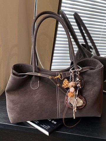 Vintage Mattes PU Leder Große Kapazität Tragetasche Für Damen Minimalistische Kontrastnähte Schultertasche Pendler Handtasche