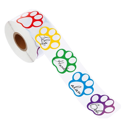 Rouleau d'Autocollants Empreinte de Patte d'Animal Colorés pour Étiquetage de Nom Décoration Cadeau Fournitures de Papeterie École Bureau