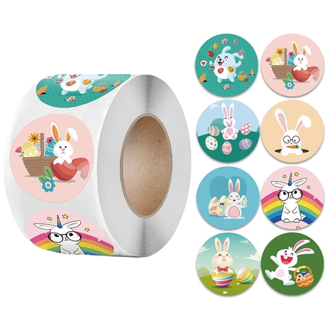 Pegatinas de Pascua Conejo Huevo Zanahoria Etiquetas Decorativas Para Caja de Regalo Fiesta Sello Pegatinas Adhesivas Redondas
