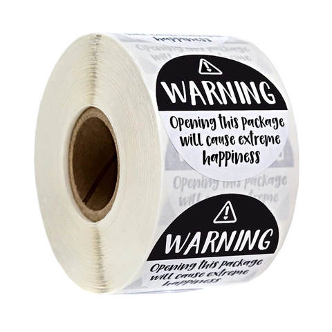 Warning Opening This Package Will Cause Extreme Happiness Round Adhesive Copperplate Paper Stickers For Gift Packaging Sealing