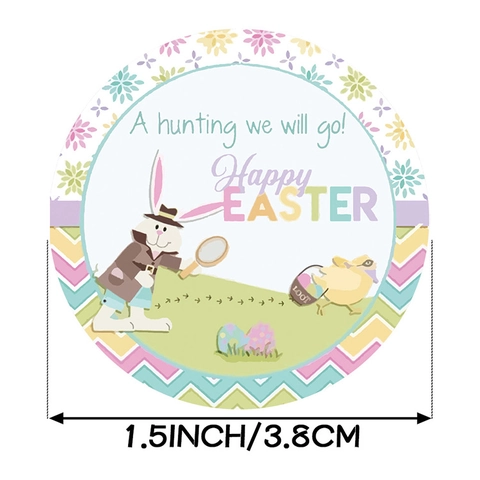 Easter Bunny Chick Egg Round Adhesive Stickers Macaron Color Cartoon Festival Gift Bag Seal Labels For Decorative Party
