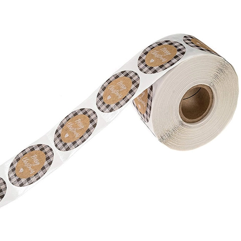 Merry Christmas Kraft Paper Stickers Buffalo Plaid Gingham Decorative Round Sealing Labels For Holiday Gift Wrap Bag Decor