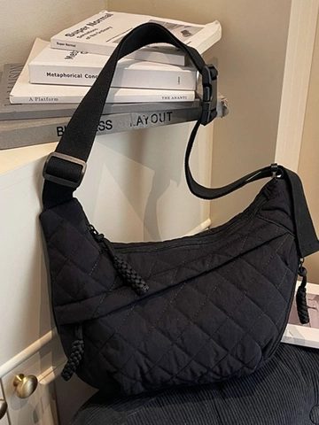 Bolso Dumpling Acolchado de Rombos para Mujer Gran Capacidad Nylon Bandolera Medialuna Hobo Color Sólido Bolso de Hombro