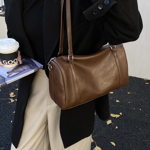 Retro Damen Boston Tasche Vintage PU Leder Umhängetasche Casual Commuting Unterarm Handtasche Mit Reißverschluss Silber