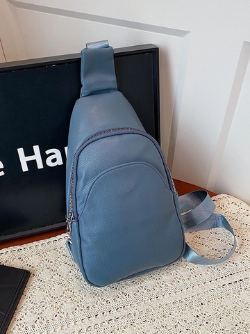 Bolso de Pecho de Cuero PU Vintage Patrón Litchi Para Mujeres Hombres Casual Color Sólido Deporte Riñonera Bandolera