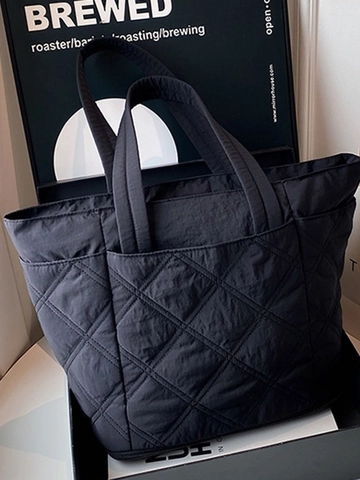 Damen Gesteppte Tote Bag Rautenmuster Große Kapazität Polyester Handtasche Für Den Täglichen Einkauf Pendler Schultertasche