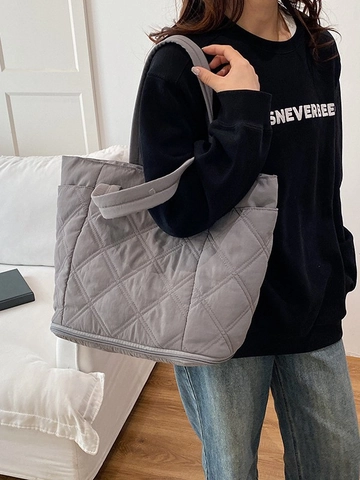 Damen Gesteppte Tote Bag Rautenmuster Große Kapazität Polyester Handtasche Für Den Täglichen Einkauf Pendler Schultertasche