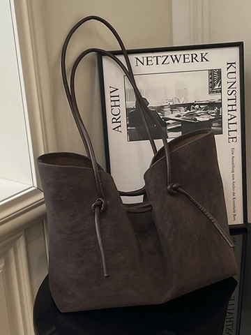 Borsa Tote da Donna Vintage Grande Capacità Pelle PU Texture Scamosciata Borsa a Spalla E Pochette Interna Dettaglio Nodo Minimalista Pendolare