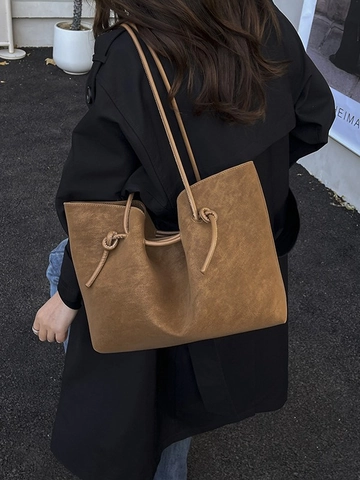 Borsa Tote da Donna Vintage Grande Capacità Pelle PU Texture Scamosciata Borsa a Spalla E Pochette Interna Dettaglio Nodo Minimalista Pendolare