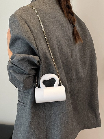 Women Mini Acrylic Cylinder Evening Bag With Metal Chain Strap Integrated Handle Fashion Crossbody Shoulder Bag Party Purse