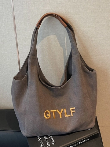 Borsa Tote in Tela a Grande Capacità per Donna Con Manico in Pelle Ricamo a Lettere Borsa a Spalla Hobo per Pendolari
