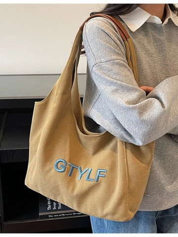Borsa Tote in Tela a Grande Capacità per Donna Con Manico in Pelle Ricamo a Lettere Borsa a Spalla Hobo per Pendolari