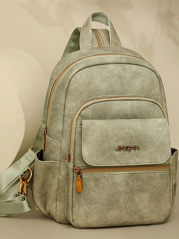 Vintage Multi Functional Women Backpack PU Leather Large Capacity Fashion Travel Commute Shoulder Bag Multi Pocket Daypack