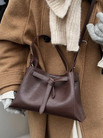 Bolso Bandolera de Cuero PU para Mujer Bolso Tote de Gran Capacidad Con Decoración de Nudo Bolso de Mano Vintage Elegante para Uso Diario