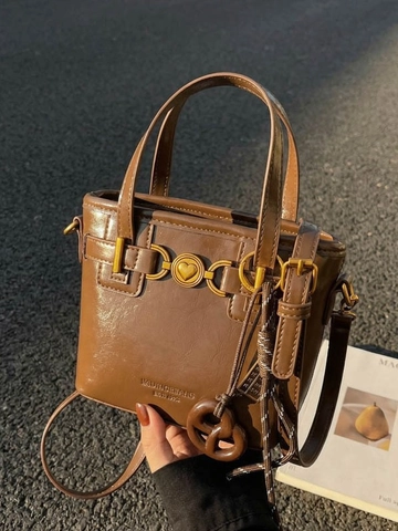 Damen Retro PU Leder Eimertasche Herz Hardware Handtasche Mit Verstellbarem Schultergurt Für Mode Täglich Pendeln Tasche