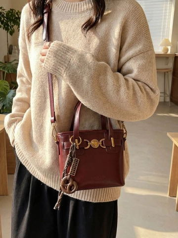 Damen Retro PU Leder Eimertasche Herz Hardware Handtasche Mit Verstellbarem Schultergurt Für Mode Täglich Pendeln Tasche