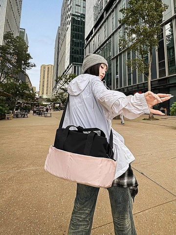 Large Capacity Waterproof Nylon Travel Bag Color Block Duffel Bag For Fitness Gym Business Trip Shoulder Handbag For Men Women