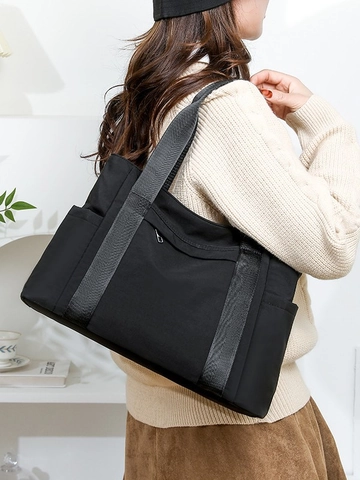 Bolso Tote de Nailon para Mujer Gran Capacidad Ligero Color Sólido Bolso de Hombro para Uso Diario Viajes Minimalista Moderno