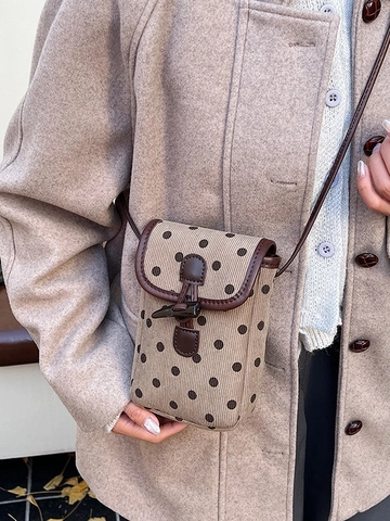 Damen Cord Handytasche Vintage Umhängetasche Punktmuster Herz Schleife Druck Kleine Quadratische Tasche Mit Knebelverschluss Alltagstasche