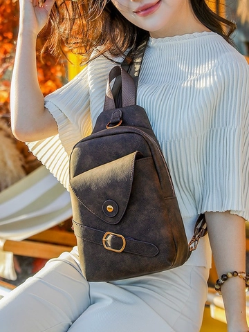 Bolso de Pecho de Cuero PU Vintage para Mujer Gran Capacidad Bolso Bandolera Casual Con Correa Ajustable Bolso de Mano de Color Sólido