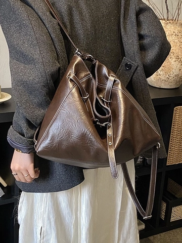 Women Fashion Large Capacity PU Leather Shoulder Tote Bag Contrasting Stitching Korean Style Underarm Bag For Daily Commute