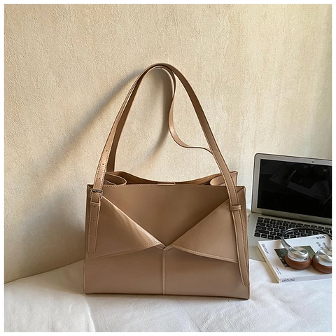 Bolso de Hombro de Cuero PU Urbano Simple para Mujer Plegado Geométrico Gran Capacidad Bolso Tote Diario Viaje