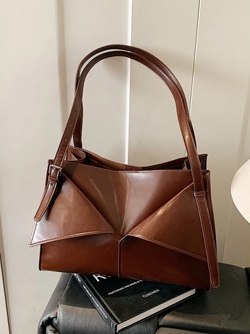 Sac Fourre-tout pour Femme Design Pli Géométrique Grande Capacité Simili-cuir Sac à Épaule Rétro Sac Navetteur Sangle Réglable