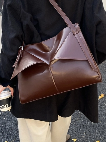 Sac Fourre-tout pour Femme Design Pli Géométrique Grande Capacité Simili-cuir Sac à Épaule Rétro Sac Navetteur Sangle Réglable
