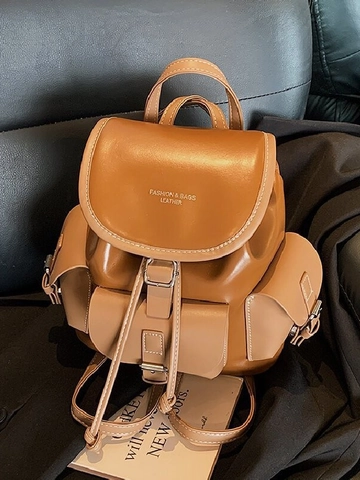 Mochila de Cuero PU Vintage para Mujer Gran Capacidad Estilo Universitario Bloque de Color Bolso de Viaje con Múltiples Bolsillos