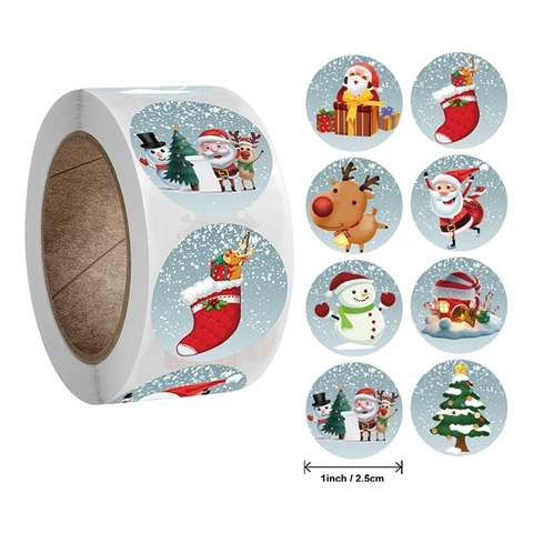 Fröhliche Weihnachten Aufkleber Rolle Dekorative Runde Etiketten Für Geschenkverpackung Umschlag Versiegelung Weihnachtsmann Schneemann Rentier Muster Party Zubehör