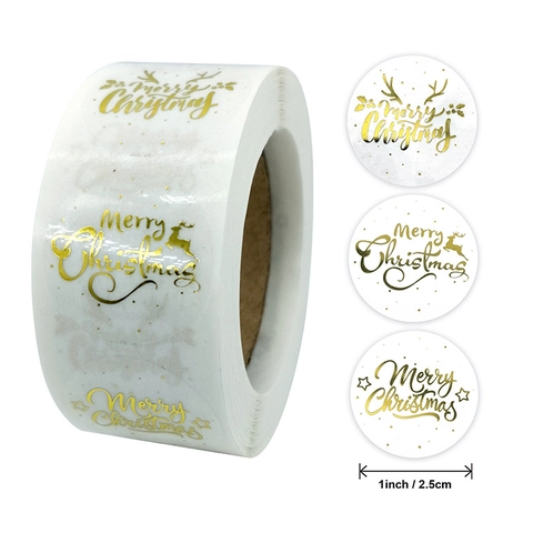Merry Christmas Stickers Gold Bronzing Self Adhesive Labels For Gift Box Envelope Sealing Festive Holiday Decoration Stickers