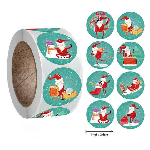 Fröhliche Weihnachten Aufkleber Rolle Dekorative Runde Etiketten Für Geschenkverpackung Umschlag Versiegelung Weihnachtsmann Schneemann Rentier Muster Party Zubehör