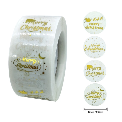 Merry Christmas Stickers Gold Bronzing Self Adhesive Labels For Gift Box Envelope Sealing Festive Holiday Decoration Stickers