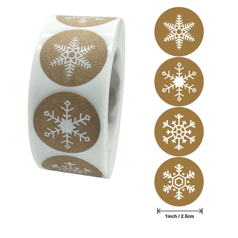 Kraftpapier Weihnachtsaufkleber Schneeflocke Rund Feiertagswünsche Etiketten Für Geschenkbox Umschlag Verpackung Deko