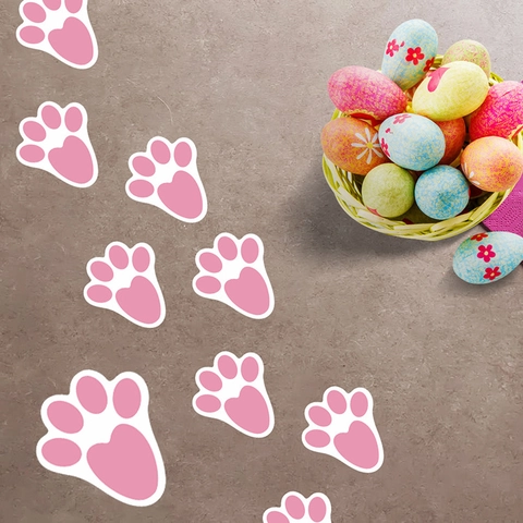 Felice Pasqua Rosa Impronte Di Coniglio Decalcomanie Da Pavimento Cartone Animato Orma Di Coniglio Adesivi Autoadesivi Per Festa