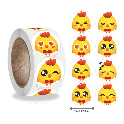 Frohe Ostern Runde Küken Aufkleber Rolle Süße Cartoon Ausdruck Aufkleber Für Geschenkbox Verpackung Belohnung Kinder Label