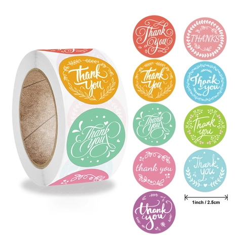 Etichette Adesive Round Thank You Multicolore Con Motivo Floreale A Ramoscello D'Ulivo Per Piccoli Affari Confezioni Regalo Sigillatura Adesivi Decorativi