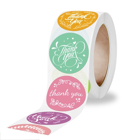 Etichette Adesive Round Thank You Multicolore Con Motivo Floreale A Ramoscello D'Ulivo Per Piccoli Affari Confezioni Regalo Sigillatura Adesivi Decorativi