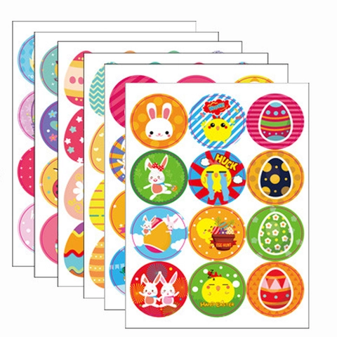 Ostern Aufkleber Cartoon Hase Küken Ei Muster Rund Selbstklebende Etiketten Für Festival Geschenkverpackung Party Dekor Frohe Ostern