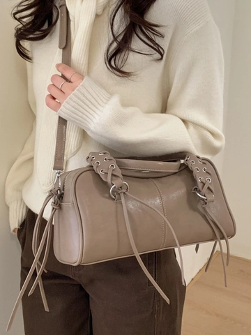 Borsa a Tracolla da Donna in Pelle PU Vintage Grande Capacità Manico Intrecciato Borsa Boston Tote Con Nappine Cerniera Borsa a Mano